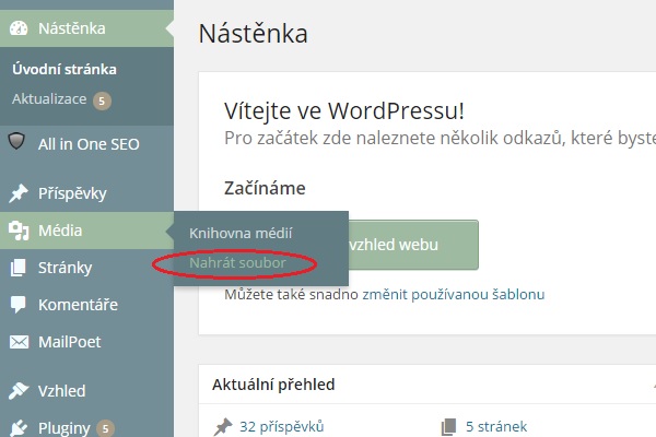 WordPress - nahrát soubor